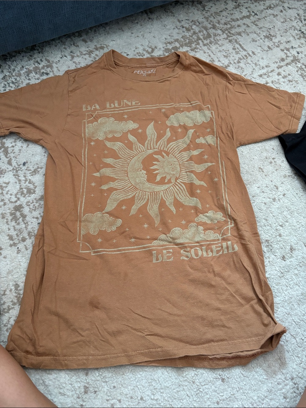 Persaya Men's Brown Tee with Cream Sun & Moon Graphic